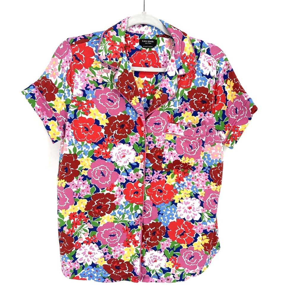 Kate Spade BLOOMING FLORALS Pajama Top ONLY Medium Pink/Blue Knit Pajama